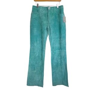 Vintage NWT Skotts Suede Teal Genuine Leather Bootcut Pants Size 10